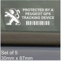 5 x PEUGEOT GPS Tracking Device Security WINDOW Stickers 87x30mm-108,208,308,508,106,206,207,Car,Van Alarm Tracker